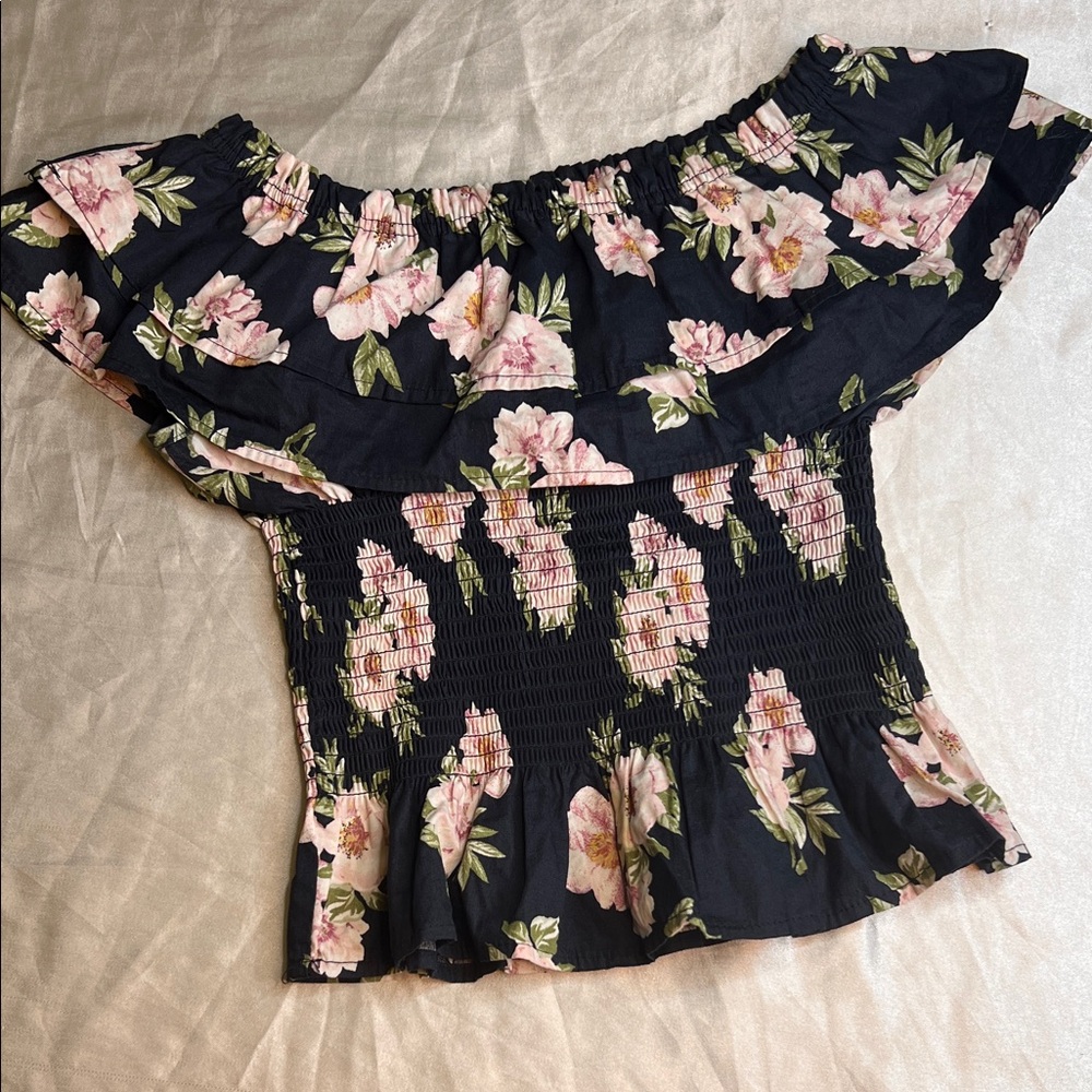 Planet Gold Black Floral Off-Shoulder Blouse